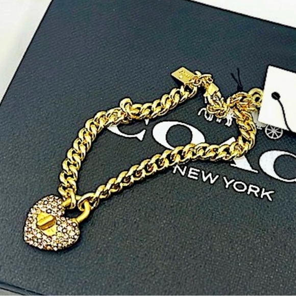 Coach Heart Pink Multi Turnlock Pavé Chain Link Adjustable Bracelet - Picture 1 of 4